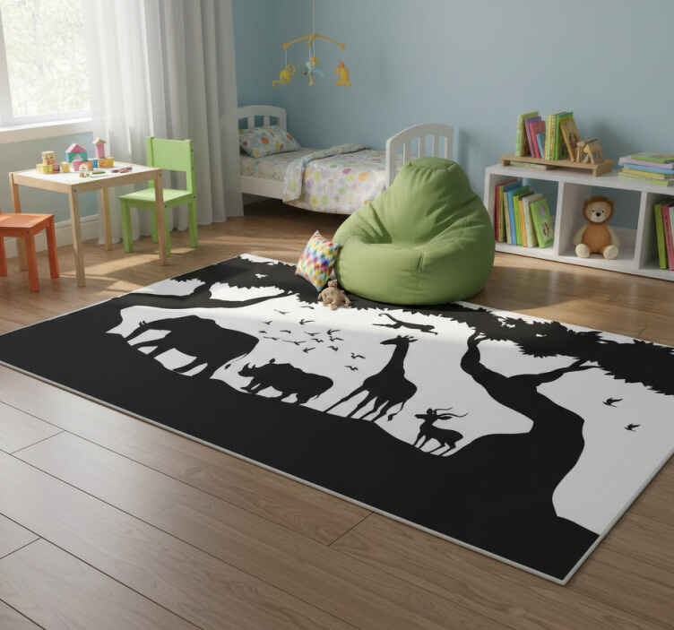 Tappeto vinile animali savana bianca e nera - TenStickers