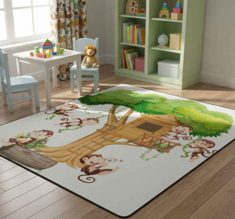 Tappeto vinile animali scimmie sulla casa sull'albero - TenStickers