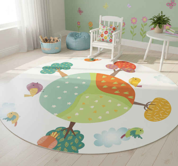 Tappeto vinile animali cerchio bianco primavera - TenStickers