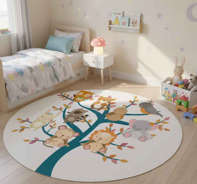 Tappeto vinile animali albero con cuccioli - TenStickers