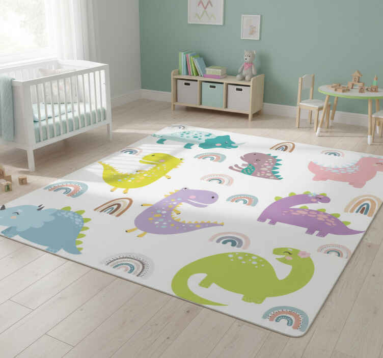 Tappeto vinile animali dinosauri nordici arcobaleno - TenStickers