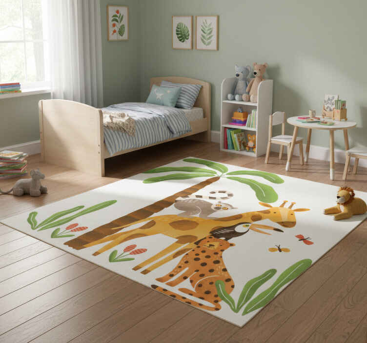 Dieren vinyl tapijt met speelende jungle dieren - TenStickers