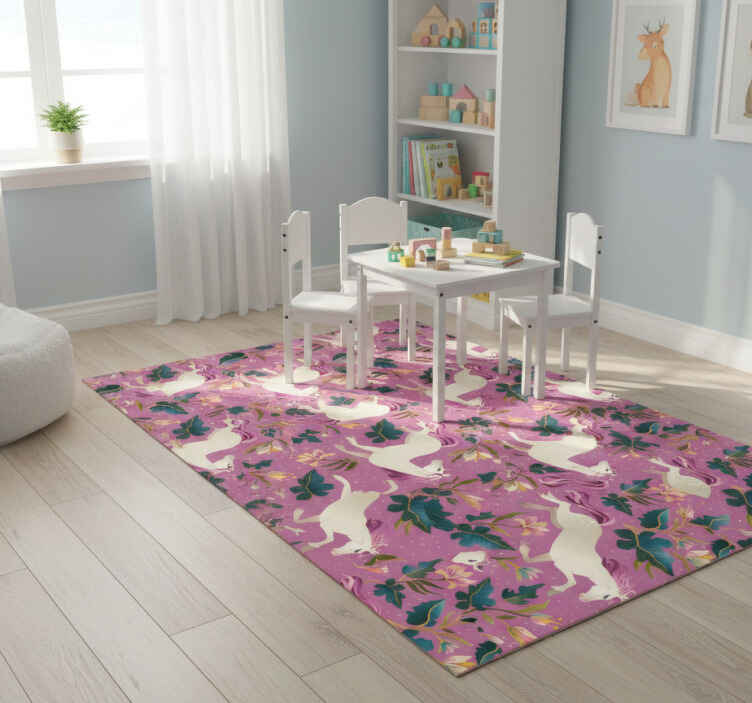 Dieren vinyl tapijt roze en bloemig paardontwerp - TenStickers