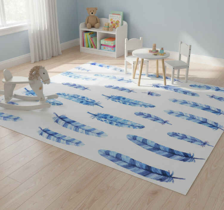 Tappeto vinile animali piume blu per bambini - TenStickers