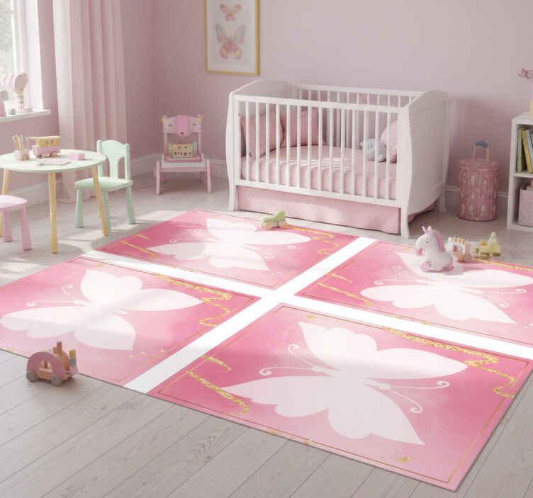 Tappeto vinile animali piastrelle farfalle rosa - TenStickers