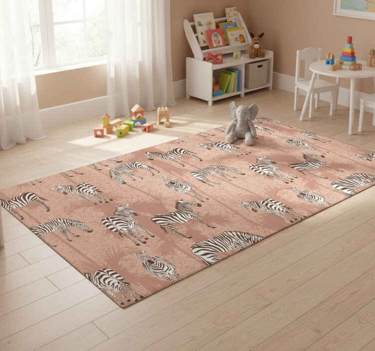 Tappeto vinile animali zebra e palme marroni - TenStickers