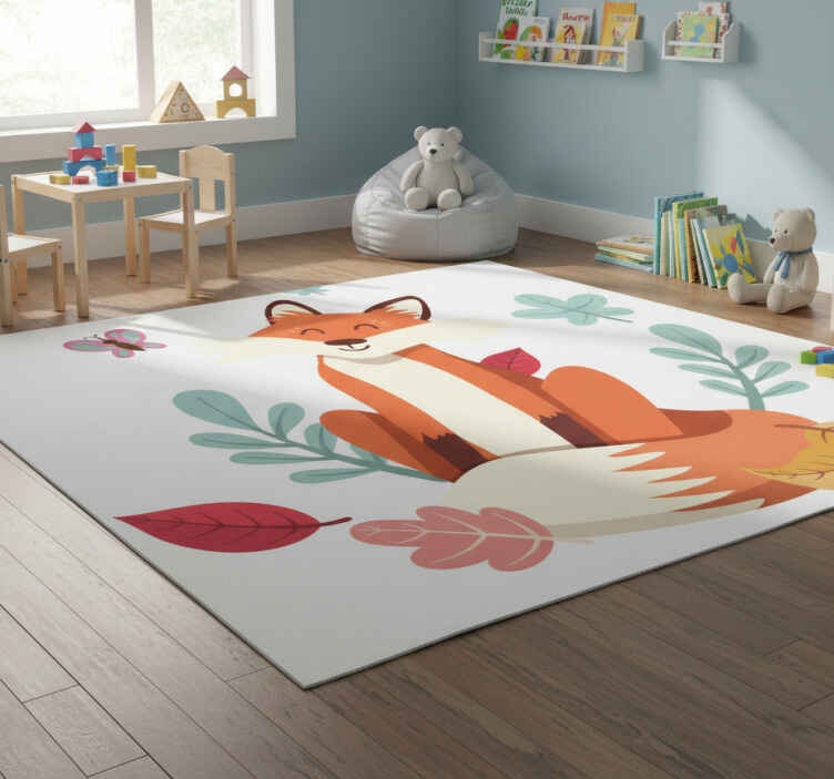 Tappeto vinile animali volpe con foglie autunnali - TenStickers