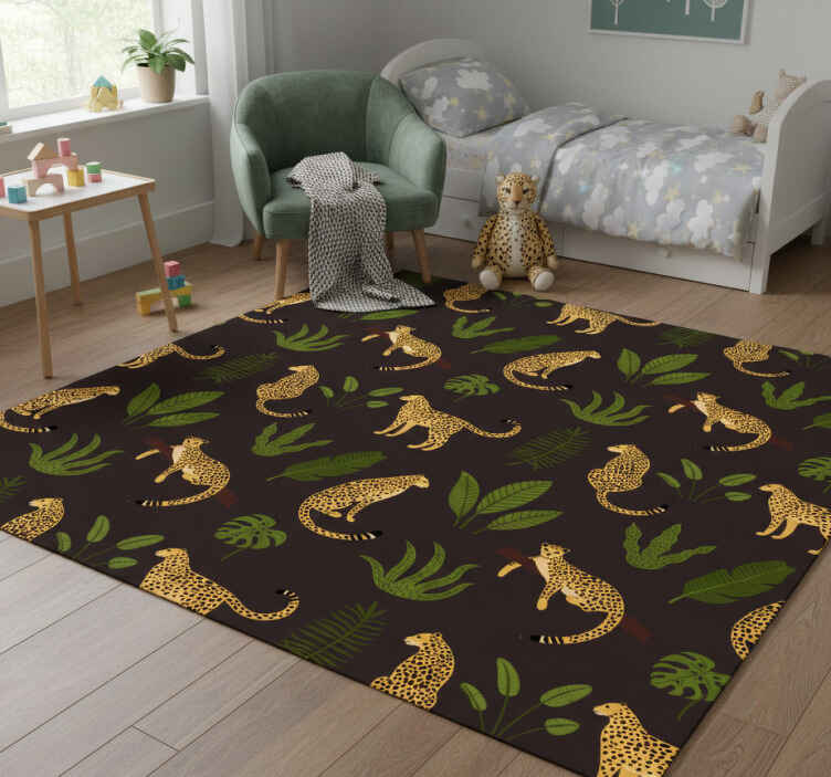 Tappeto vinile animali motivo leopardato botanico scuro - TenStickers