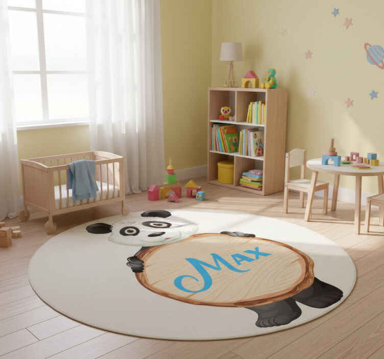 Dieren vinyl tapijt panda met naam - TenStickers