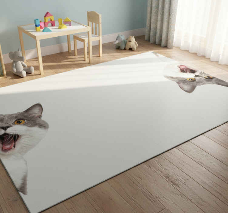 Tappeto vinile animali gatto che spia su sfondo bianco - TenStickers