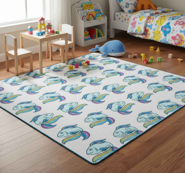 Tappeto vinile animali pesci blu neon - TenStickers