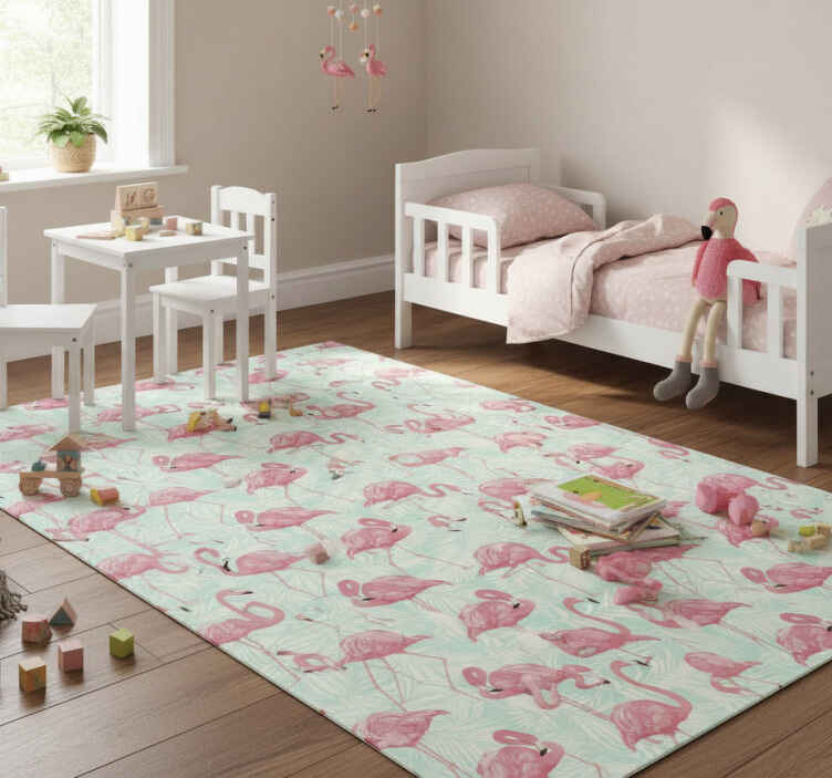 Tappeto vinile animali fenicotteri rosa disegnati - TenStickers