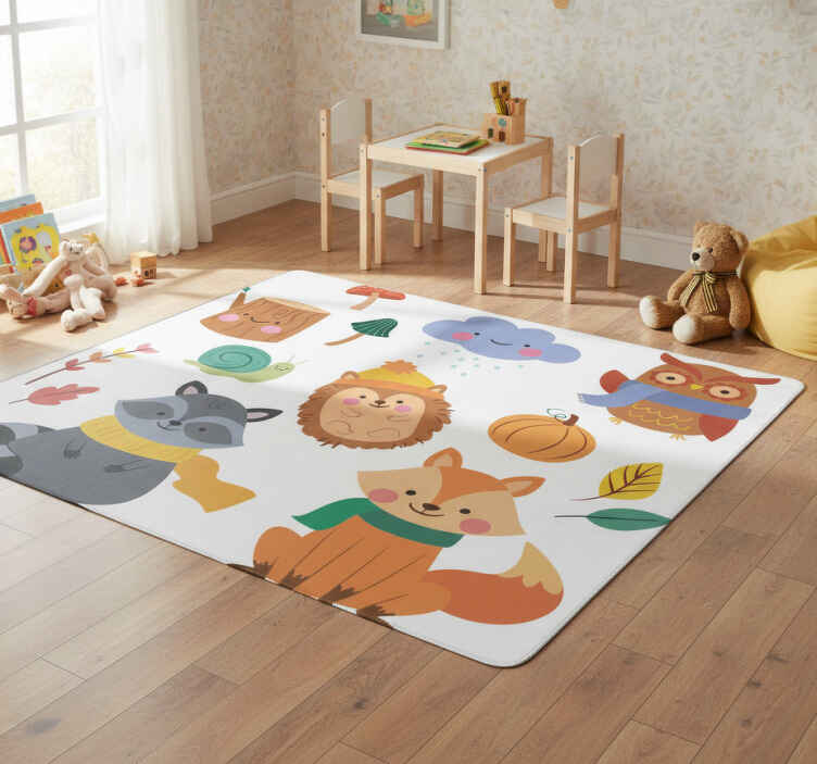 Tappeto vinile animali fiori e animali d'autunno - TenStickers