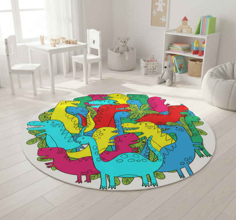 Tappeto vinile animali dinosauro colorato rotondo - TenStickers