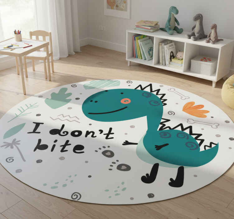 Tappeto vinile animali dinosauro verde sorridente - TenStickers