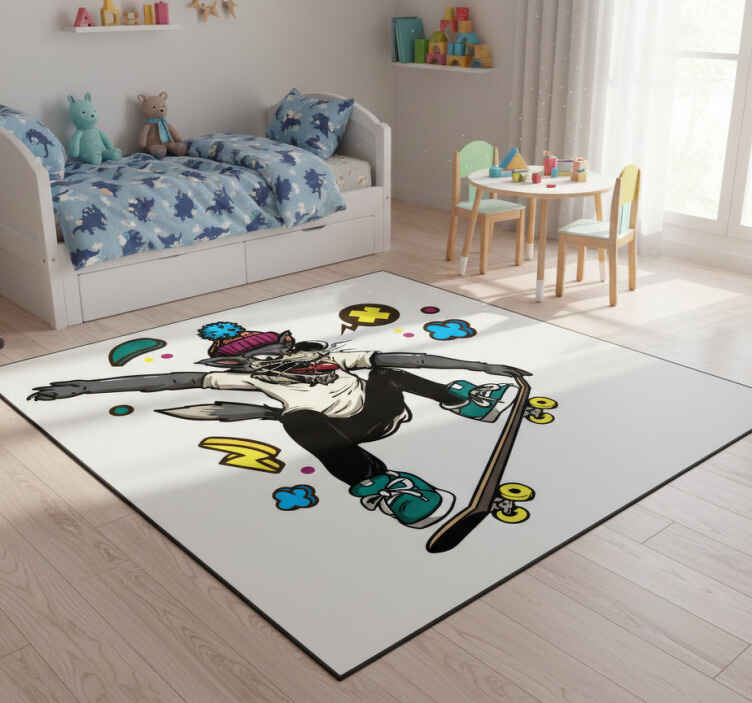 Tappeto vinile animali lupo sullo skate - TenStickers