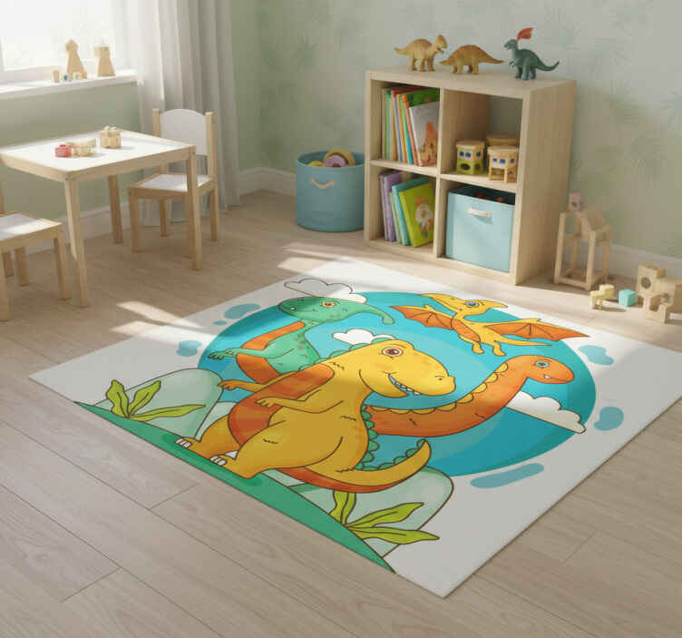 Tappeto vinile animali dinosauri nella giungla - TenStickers