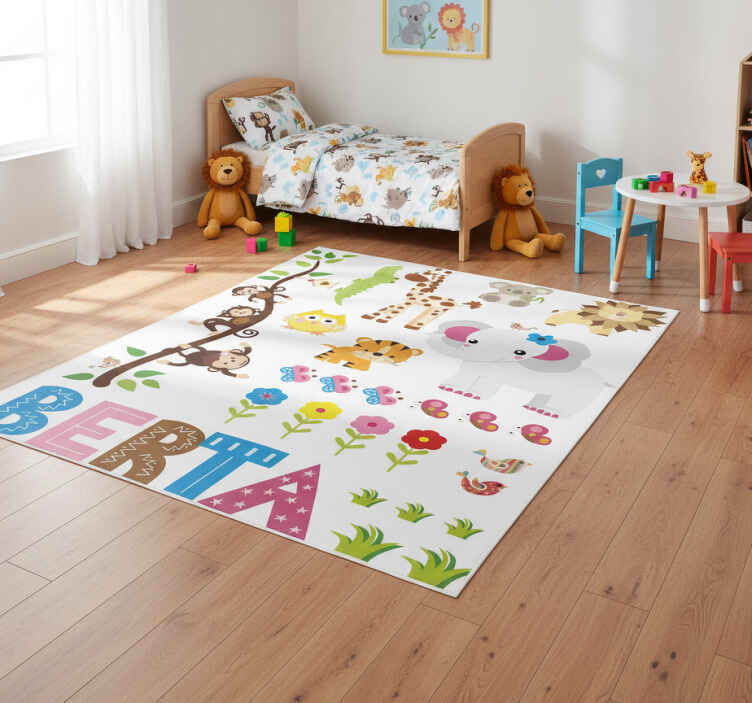 Dieren vinyl tapijt jungleboom met naam - TenStickers
