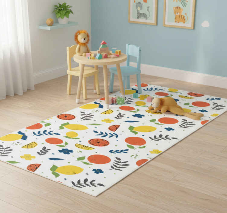 Tappeto vinile animali frutti agrumi con foglie - TenStickers