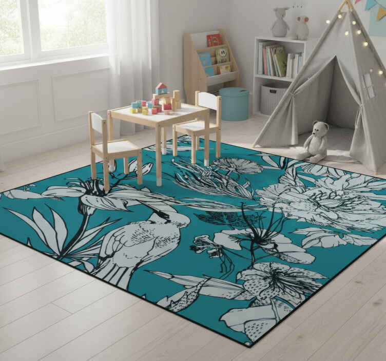 Animal vinyl rug with elegant white bird pattern - TenStickers