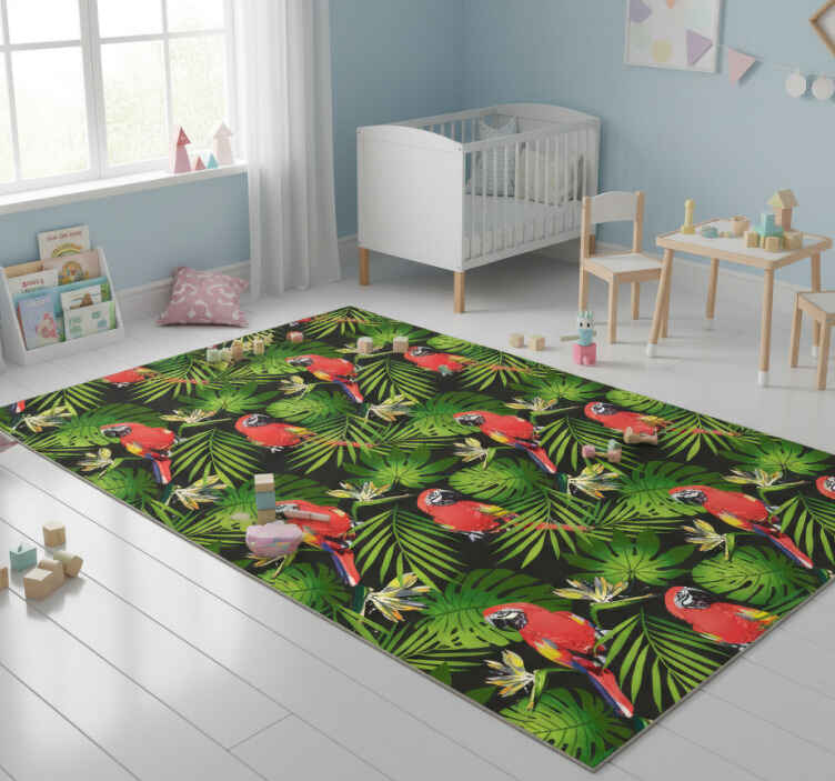 Tappeto vinile animali pappagalli colorati su sfondo grigio - TenStickers