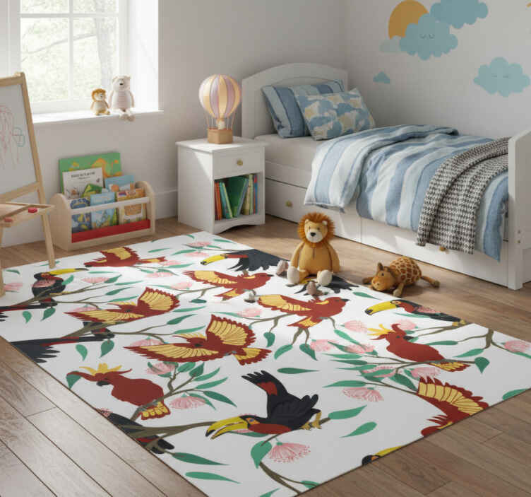 Animal vinyl rug with flying parrots and toucans - TenStickers