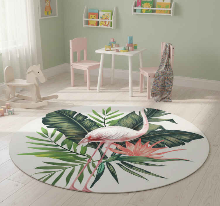Tappeto vinile animali fenicottero e foglie acquerello - TenStickers