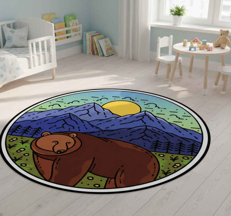 Dieren vinyl tapijt ronde berg met beer - TenStickers