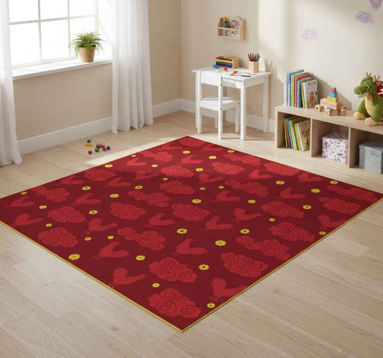 Animal vinyl rug with chinese style chickens pattern - TenStickers