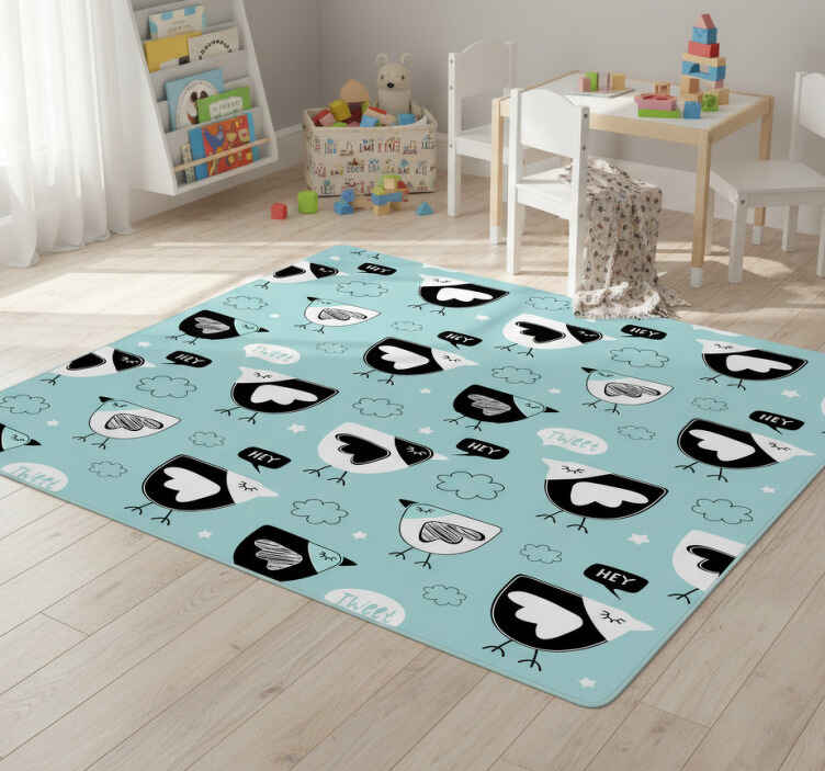Dieren vinyl tapijt zwart kippenpatroon - TenStickers