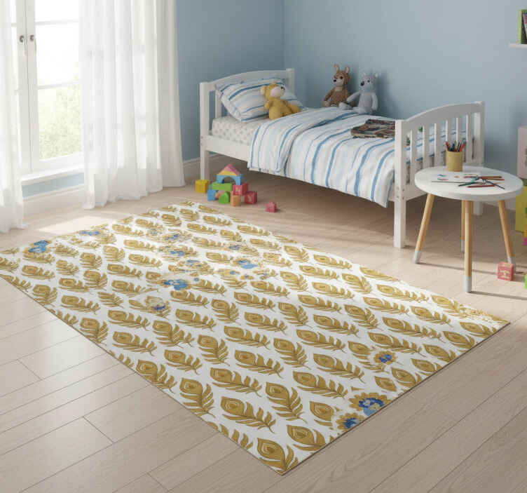 Tappeto vinile animali tacchino blu con fiori dorati - TenStickers