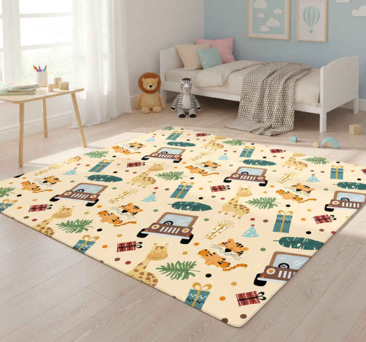 Tappeto vinile animali safari con auto - TenStickers