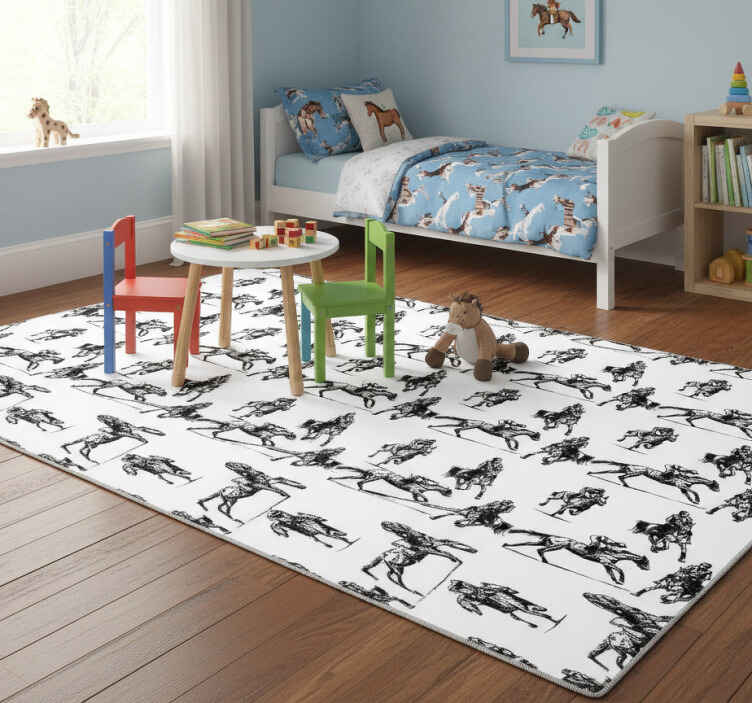 Tappeto vinile animali motivo cavalli bianchi e neri - TenStickers