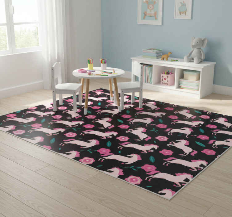 Tappeto vinile animali fiori e piante con cavalli - TenStickers