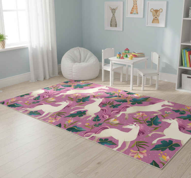 Dieren vinyl tapijt met roze bloemenpaard ontwerp - TenStickers
