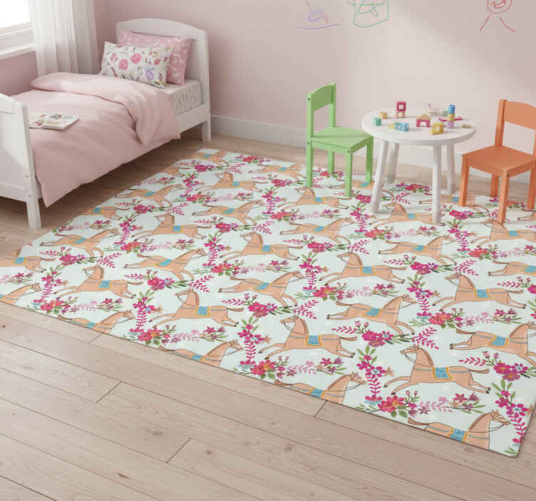 Tappeto vinile animali motivo cavallo fiori rosa - TenStickers