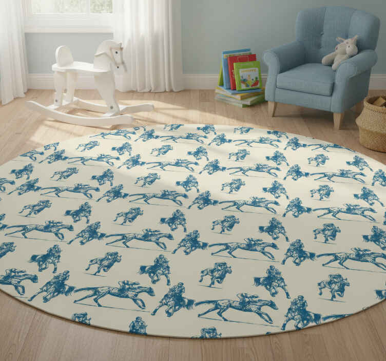 Tappeto vinile animali motivo cavalli blu e beige - TenStickers