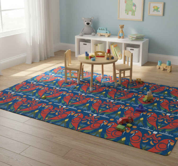 Tappeto vinile animali design floreale su sfondo blu - TenStickers
