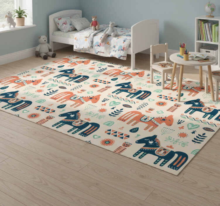 Tappeto vinile animali foglie nordiche su sfondo beige - TenStickers