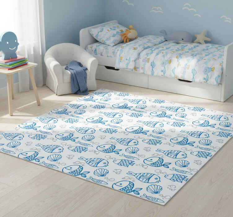 Tappeto vinile animali pesci blu disegnati - TenStickers