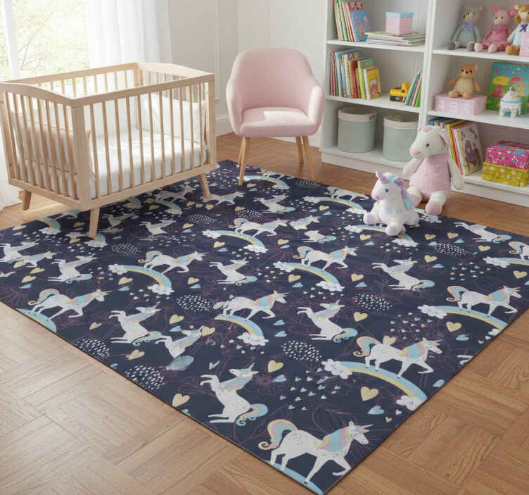 Tappeto vinile animali unicorni rosa con fiori - TenStickers