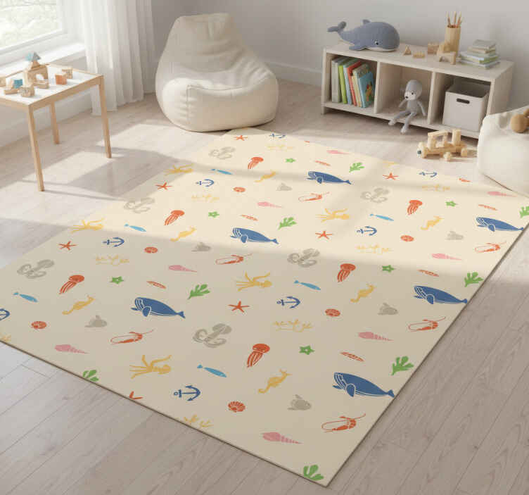 Dieren vinyl tapijt zee dieren op lichtbeige achtergrond - TenStickers