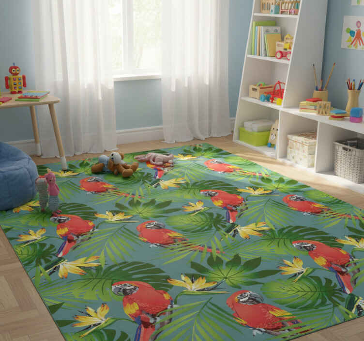Tappeto vinile animali pappagalli colorati su sfondo blu - TenStickers