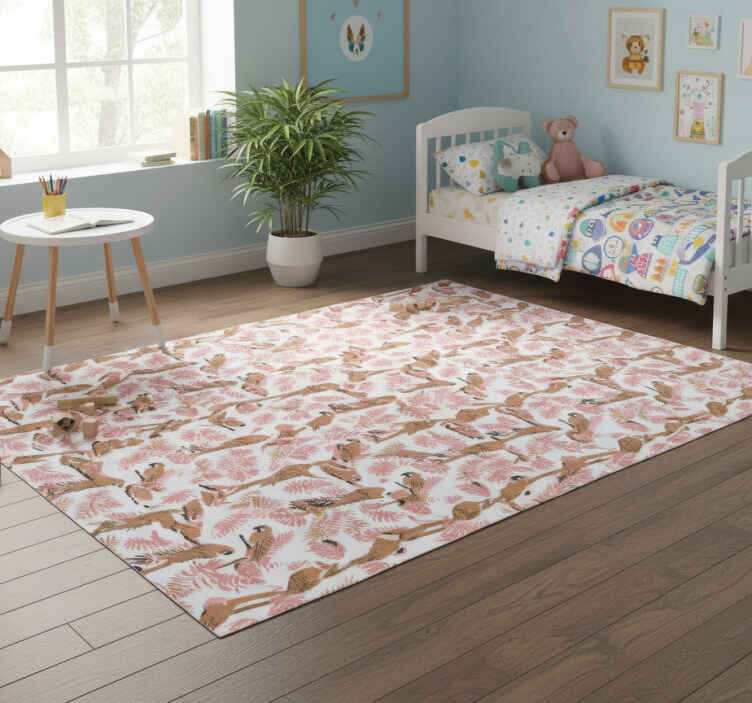 Tappeto vinile animali pappagalli arancioni e fiori rosa - TenStickers