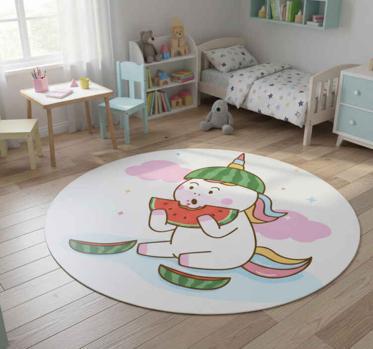 Tappeto vinile animali unicorno che mangia anguria - TenStickers
