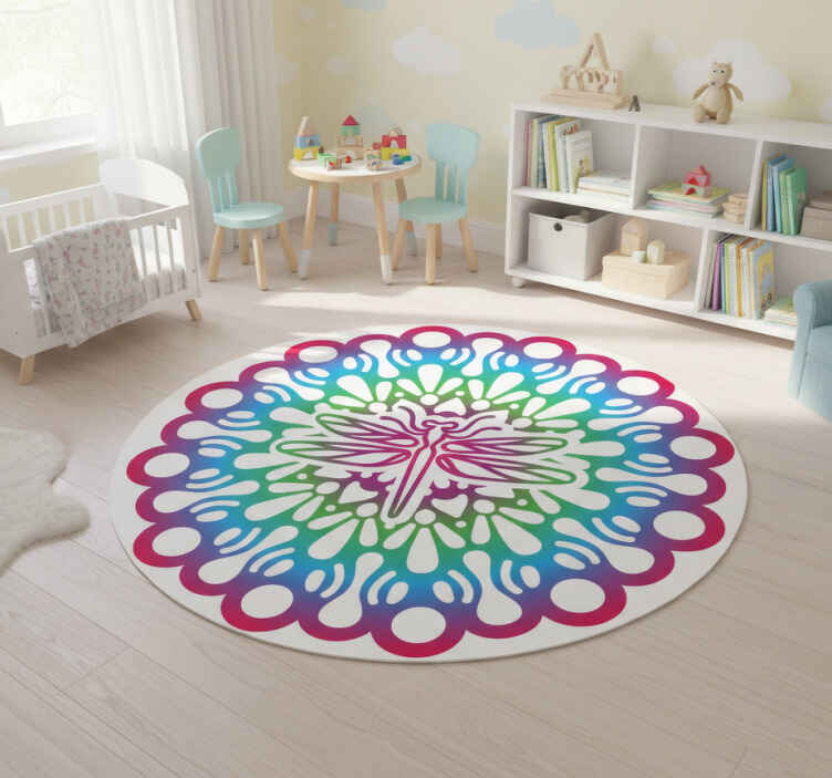 Dieren vinyl tapijt kleurrijke libelle mandala - TenStickers