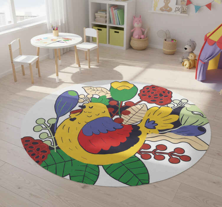 Dieren vinyl tapijt kleurrijke vogel bloemen - TenStickers