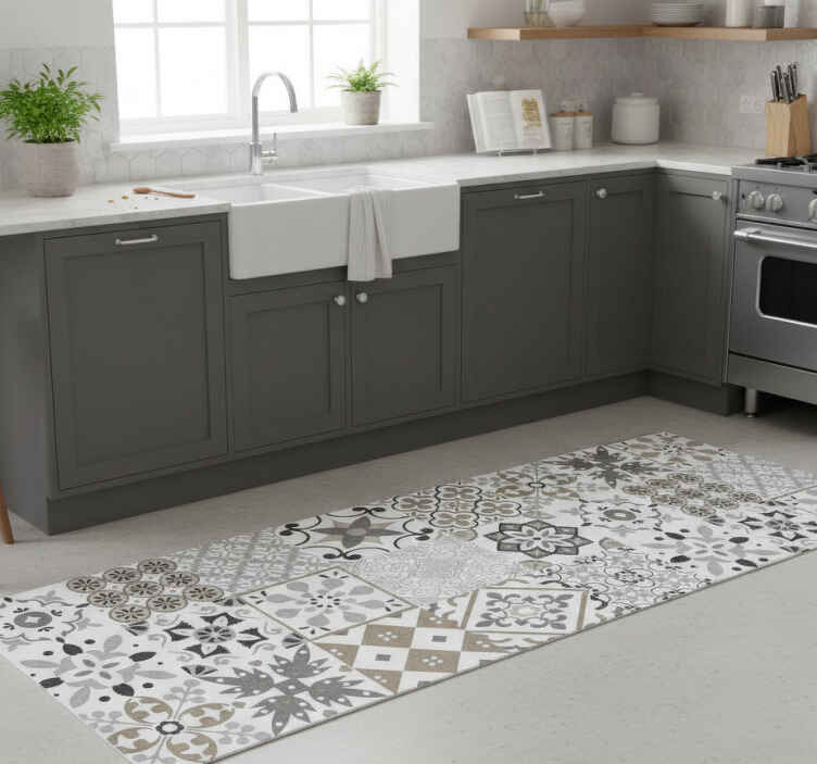 Alfombra vinílica cocina mosaico de baldosas geométricas - TenVinilo
