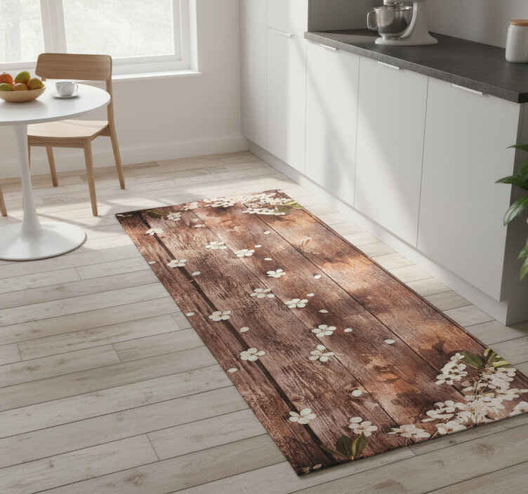 Floral timber kitchen vinyl rug - TenStickers