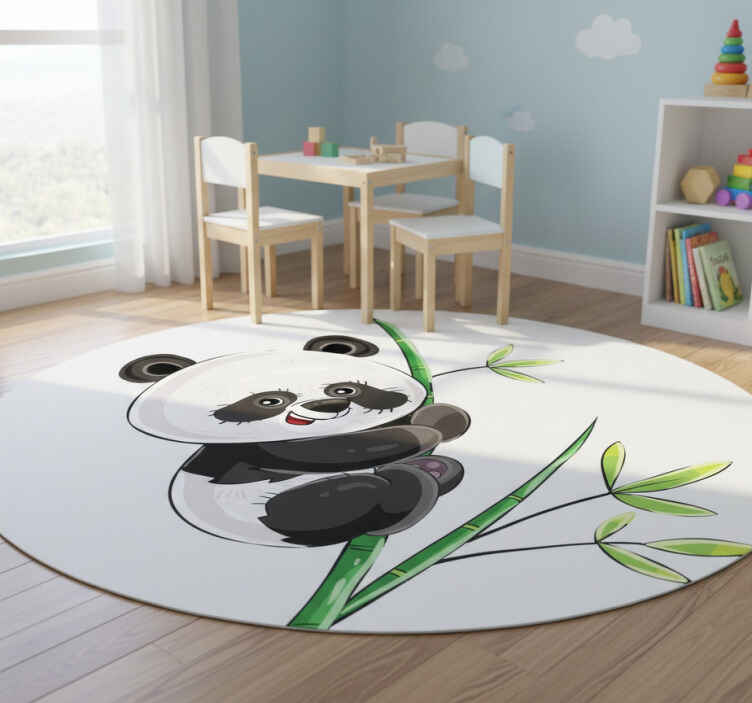 Dieren vinyl tapijt panda klimt bamboe - TenStickers